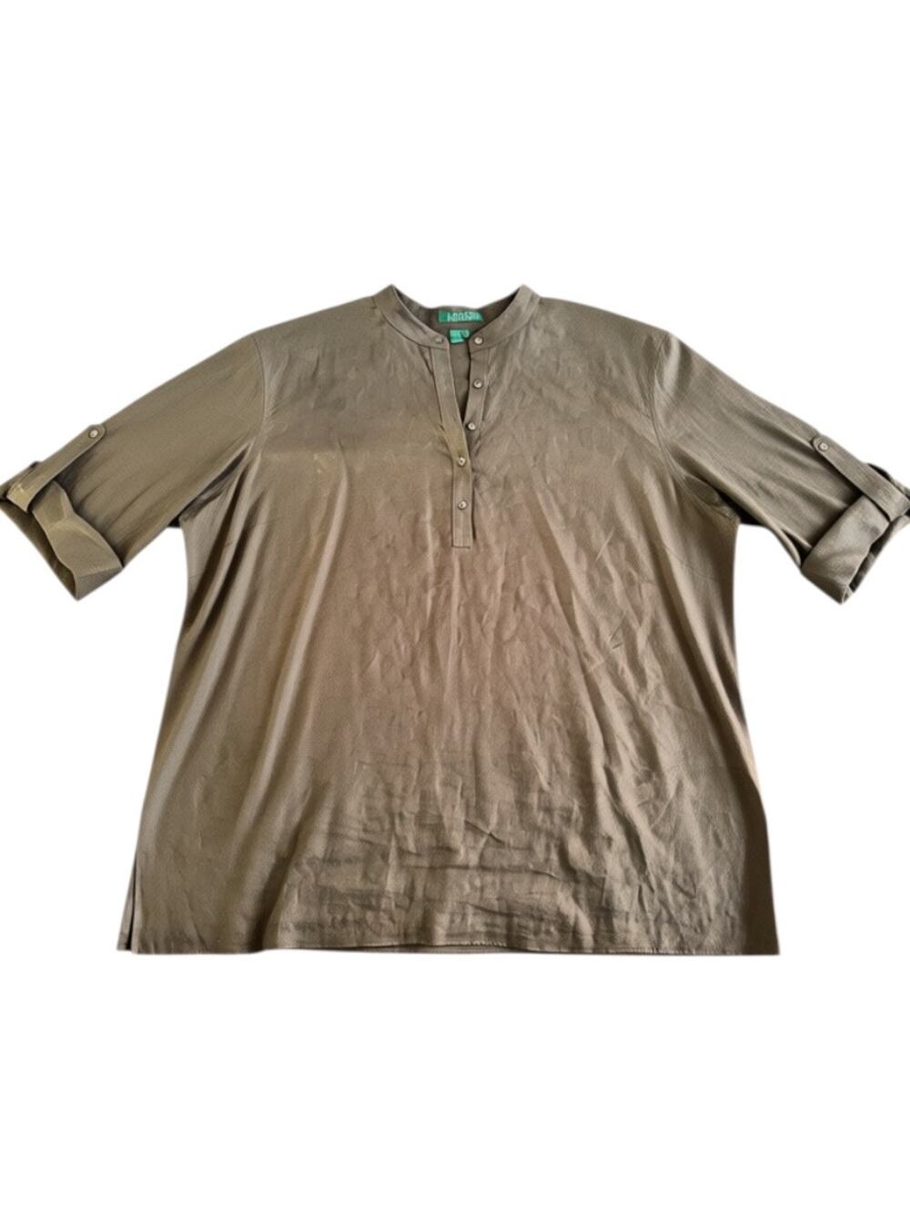 Lauren Ralph Lauren Woman 3X 100% Linen Roll Tab Sleeve Henley Brown